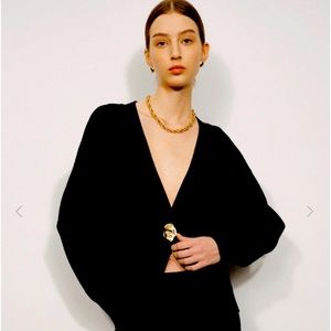 Black v-neck cardigan. New with tags. Very flattering. Amazing quality